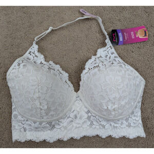 New Maidenform sz 34D Halter Bra wireless foam cups white lacy 1304